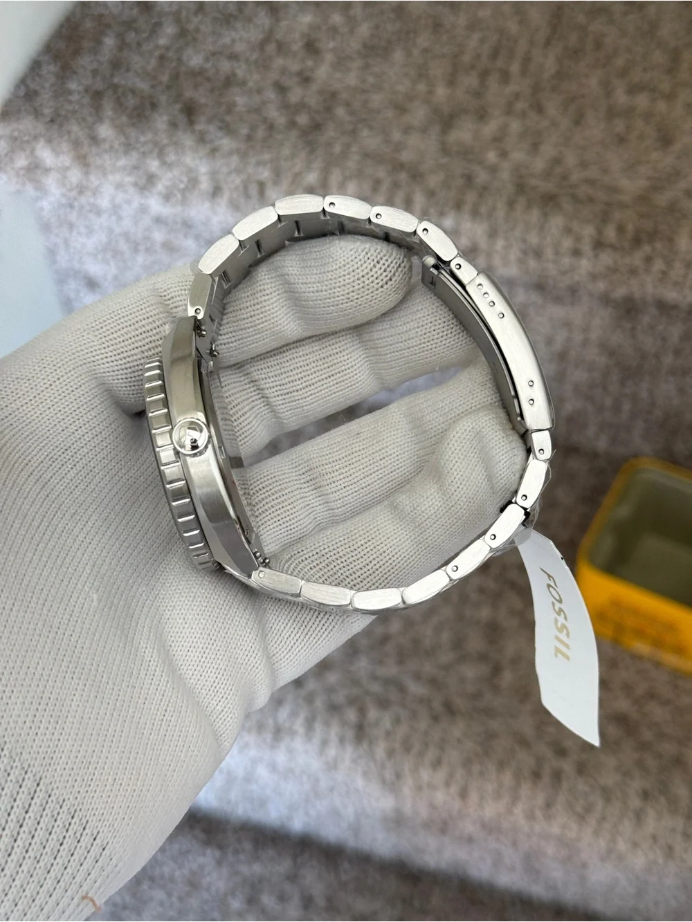 Fossil Stainless Steel Diver Watch - White Dial, Black Bezel Mens